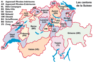 Страна Швейцария на карте мира кантоны